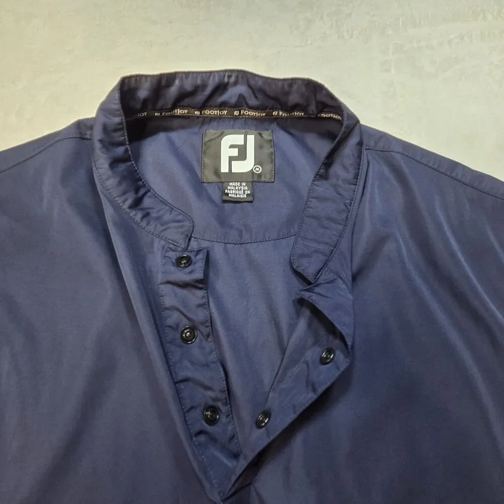 FJ Foot Joy Blue Pullover Nylon Vest Men's Med Snap Button, Wind & Rain